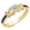 thumbnail image 1 of Dazzlingrock Collection 14K Round Blue Sapphire & White Diamond Bridal Vintage Style Engagement Ring, Yellow Gold, Size 8.5, 1 of 1