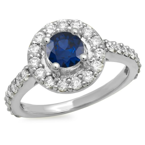 Dazzlingrock Collection 14K Round Blue Sapphire & White Diamond Halo Style Bridal Engagement Ring 1 CT, White Gold, Size 5
