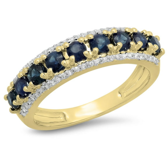 Dazzlingrock Collection 14K Round Blue Sapphire & White Diamond Ladies Anniversary Wedding Band, Yellow Gold, Size 4