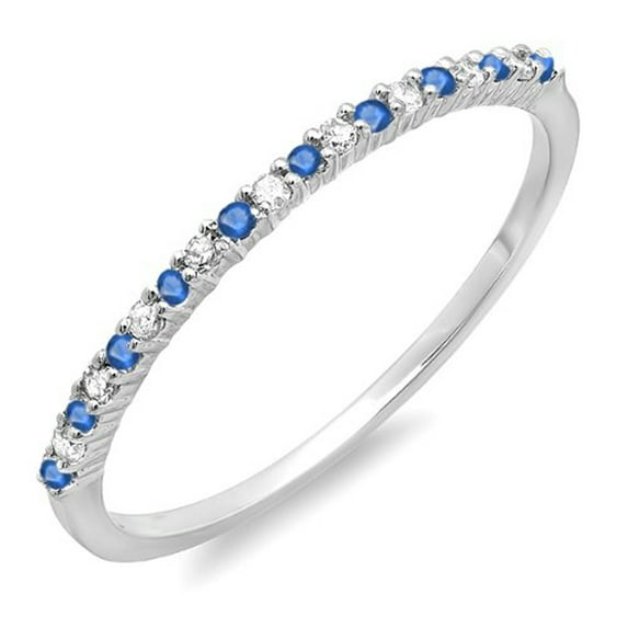 Dazzlingrock Collection 14K Round Blue Sapphire & White Diamond Ladies Anniversary Wedding Stackable Ring, White Gold, Size 6.5