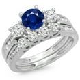 thumbnail image 1 of Dazzlingrock Collection 14K Round Blue Sapphire & White Diamond Ladies Bridal 3 Stone Engagement Ring Set, White Gold, Size 7.5, 1 of 1