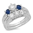 thumbnail image 1 of Dazzlingrock Collection 14K Round Blue Sapphire & White Diamond Ladies Bridal 3 Stone Engagement Ring Set, White Gold, Size 9.5, 1 of 1