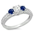 thumbnail image 1 of Dazzlingrock Collection 14K Round Blue Sapphire & White Diamond Ladies Bridal 3 Stone Engagement Ring, White Gold, Size 5, 1 of 1