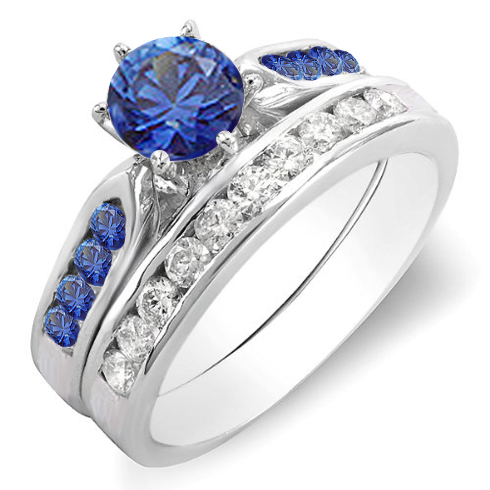 DazzlingRock Collection Orecchini Goccia Infinito In Oro Giallo 14k Con Zaffiro Blu 5x4 Mm E Diamanti 0.20 Ct