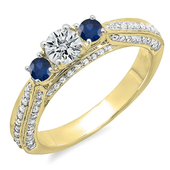 Dazzlingrock Collection 14K Round Blue Sapphire & White Diamond Ladies Bridal Engagement Ring, Yellow Gold, Size 5
