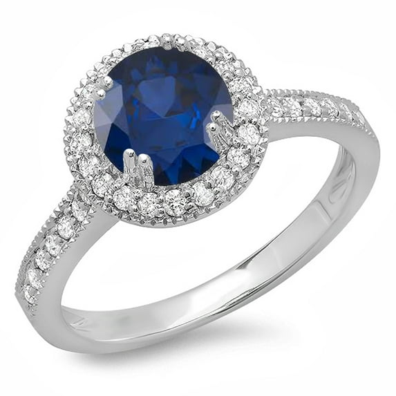 Dazzlingrock Collection 14K Round Blue Sapphire & White Diamond Ladies Bridal Halo Style Engagement Ring, White Gold, Size 4