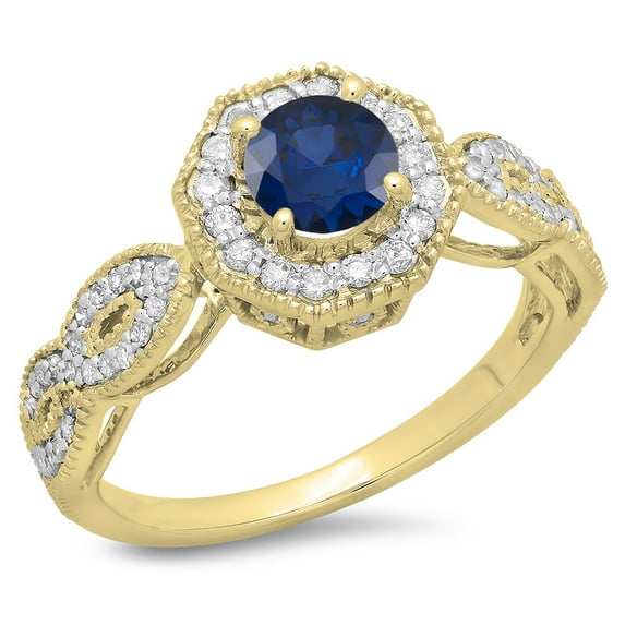 Dazzlingrock Collection 14K Round Blue Sapphire & White Diamond Ladies Bridal Style Halo Engagement Ring, Yellow Gold, Size 4