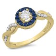 thumbnail image 1 of Dazzlingrock Collection 14K Round Blue Sapphire & White Diamond Ladies Swirl Bridal Halo Engagement Ring, Yellow Gold, Size 7, 1 of 1