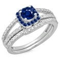 thumbnail image 1 of Dazzlingrock Collection 14K Round Blue Sapphire & White Diamond Split Shank Halo Engagement Ring Set, White Gold, Size 4.5, 1 of 1