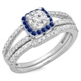 thumbnail image 1 of Dazzlingrock Collection 14K Round Blue Sapphire & White Diamond Split Shank Halo Engagement Ring Set, White Gold, Size 7, 1 of 1
