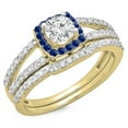 thumbnail image 1 of Dazzlingrock Collection 14K Round Blue Sapphire & White Diamond Split Shank Halo Engagement Ring Set, Yellow Gold, Size 8.5, 1 of 1