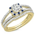 thumbnail image 1 of Dazzlingrock Collection 14K Round Blue Sapphire & White Diamond Split Shank Halo Engagement Ring Set, Yellow Gold, Size 8, 1 of 1