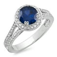 thumbnail image 1 of Dazzlingrock Collection 14K Round Blue Sapphire & White Diamond Split Shank Halo Engagement Ring, White Gold, Size 6, 1 of 1