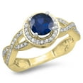 thumbnail image 1 of Dazzlingrock Collection 14K Round Blue Sapphire & White Diamond Split Shank Halo Engagement Ring, Yellow Gold, Size 9, 1 of 1