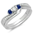 thumbnail image 1 of Dazzlingrock Collection 14K Round Blue Sapphire & White Diamond Swirl Bridal 3 Stone Ring Band Set, White Gold, Size 8.5, 1 of 1