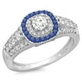 thumbnail image 1 of Dazzlingrock Collection 14K Round Blue Sapphire & White Diamond Vintage Bridal Halo Engagement Ring, White Gold, Size 5, 1 of 1