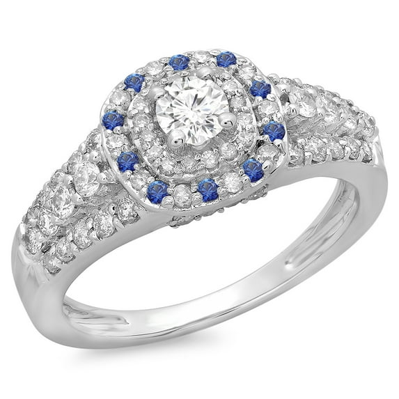 Dazzlingrock Collection 14K Round Blue Sapphire & White Diamond Vintage Bridal Halo Engagement Ring, White Gold, Size 9.5