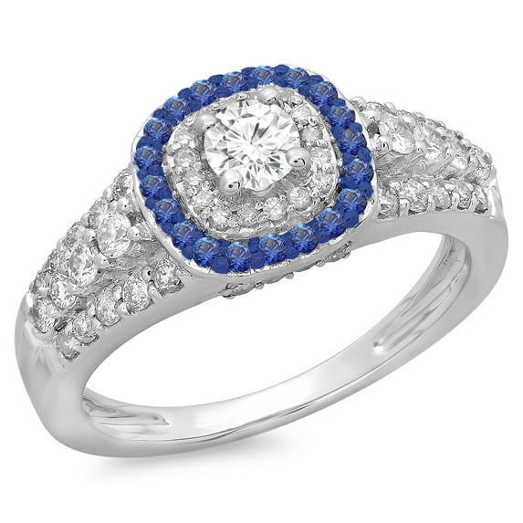 Dazzlingrock Collection 14K Round Blue Sapphire & White Diamond Vintage Bridal Halo Engagement Ring, White Gold, Size 9.5