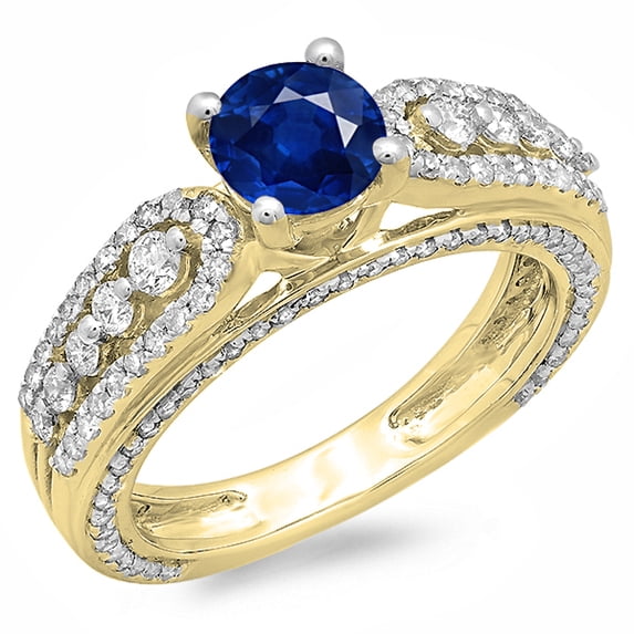 Dazzlingrock Collection 14K Round Blue Sapphire & White Diamond Vintage Solitaire Bridal Engagement Ring, Yellow Gold, Size 8