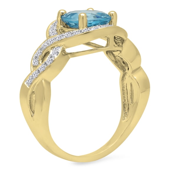 Dazzlingrock Collection 14K Round Blue Topaz & White Diamond Ladies Bridal Split Shank Engagement Ring, Yellow Gold, Size 7.5