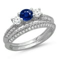 thumbnail image 1 of Dazzlingrock Collection 14K Round Cut Blue Sapphire & White Diamond 3 Stone Bridal Engagement Ring Set, White Gold, Size 8, 1 of 1