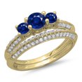 thumbnail image 1 of Dazzlingrock Collection 14K Round Cut Blue Sapphire & White Diamond 3 Stone Bridal Engagement Ring Set, Yellow Gold, Size 7, 1 of 1
