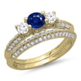 thumbnail image 1 of Dazzlingrock Collection 14K Round Cut Blue Sapphire & White Diamond 3 Stone Bridal Engagement Ring Set, Yellow Gold, Size 8, 1 of 1