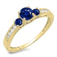 thumbnail image 1 of Dazzlingrock Collection 14K Round Cut Blue Sapphire & White Diamond Bridal 3 Stone Engagement Ring, Yellow Gold, Size 7.5, 1 of 1