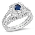 thumbnail image 1 of Dazzlingrock Collection 14K Round Cut Blue Sapphire & White Diamond Bridal Halo Engagement Ring Band Set, White Gold, Size 9, 1 of 1