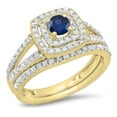 thumbnail image 1 of Dazzlingrock Collection 14K Round Cut Blue Sapphire & White Diamond Bridal Halo Engagement Ring Band Set, Yellow Gold, Size 5, 1 of 1