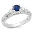 thumbnail image 1 of Dazzlingrock Collection 14K Round Cut Blue Sapphire & White Diamond Ladies Bridal 3 Stone Engagement Ring, White Gold, Size 7, 1 of 1
