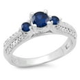 thumbnail image 1 of Dazzlingrock Collection 14K Round Cut Blue Sapphire & White Diamond Ladies Bridal 3 Stone Engagement Ring, White Gold, Size 7, 1 of 1