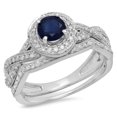 thumbnail image 1 of Dazzlingrock Collection 14K Round Cut Blue Sapphire & White Diamond Swirl Bridal Halo Engagement Ring Set, White Gold, Size 4.5, 1 of 4