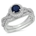 thumbnail image 1 of Dazzlingrock Collection 14K Round Cut Blue Sapphire & White Diamond Swirl Bridal Halo Engagement Ring Set, White Gold, Size 4, 1 of 4