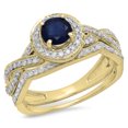 thumbnail image 1 of Dazzlingrock Collection 14K Round Cut Blue Sapphire & White Diamond Swirl Bridal Halo Engagement Ring Set, Yellow Gold, Size 7.5, 1 of 1