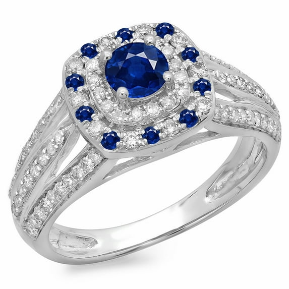 Dazzlingrock Collection 14K Round Cut Blue Sapphire & White Diamond Vintage Style Bridal Halo Ring, White Gold, Size 6