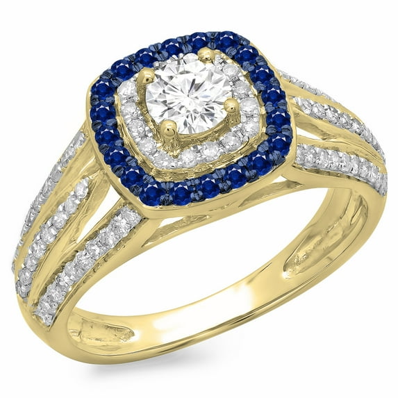 Dazzlingrock Collection 14K Round Cut Blue Sapphire & White Diamond Vintage Style Bridal Halo Ring, Yellow Gold, Size 10