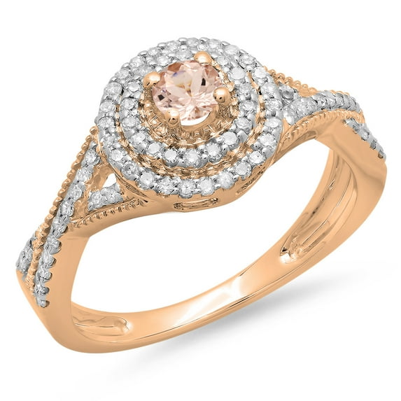 Dazzlingrock Collection 14K Round Cut Morganite & White Diamond Crossover Swirl Bridal Halo Engagement Ring, Rose Gold, Size 8.5