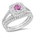 thumbnail image 1 of Dazzlingrock Collection 14K Round Cut Pink Sapphire & White Diamond Bridal Halo Engagement Ring Band Set, White Gold, Size 4.5, 1 of 1