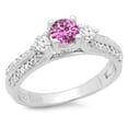 thumbnail image 1 of Dazzlingrock Collection 14K Round Cut Pink Sapphire & White Diamond Ladies Bridal 3 Stone Engagement Ring, White Gold, Size 6.5, 1 of 1