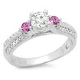 thumbnail image 1 of Dazzlingrock Collection 14K Round Cut Pink Sapphire & White Diamond Ladies Bridal 3 Stone Engagement Ring, White Gold, Size 7.5, 1 of 1
