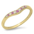 thumbnail image 1 of Dazzlingrock Collection 14K Round Cut Pink Sapphire & White Diamond Wedding Stackable Contour Guard Band, Yellow Gold, Size 4, 1 of 1