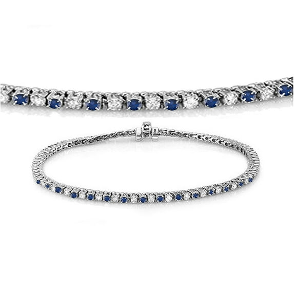 Dazzlingrock Collection 14K Round Cut Real Blue Sapphire & White Diamond Ladies Tennis Bracelet, White Gold