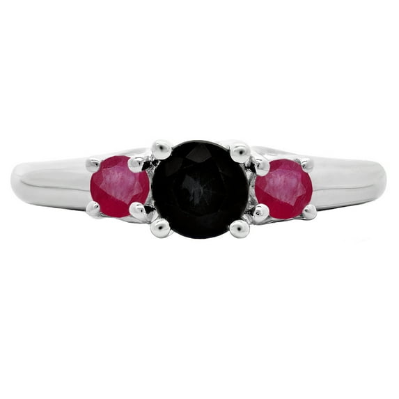 Dazzlingrock Collection 14K Round Cut Ruby & Black Diamond Ladies Bridal 3 Stone Engagement Ring, White Gold, Size 4
