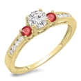 thumbnail image 1 of Dazzlingrock Collection 14K Round Cut Ruby & White Diamond Bridal 3 Stone Engagement Ring, Yellow Gold, Size 5.5, 1 of 1