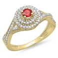 thumbnail image 1 of Dazzlingrock Collection 14K Round Cut Ruby & White Diamond Crossover Swirl Bridal Halo Engagement Ring, Yellow Gold, Size 8.5, 1 of 6