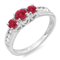 Dazzlingrock Collection 14K Round Cut Ruby & White Diamond Ladies 3 Stone Engagement Bridal Ring, White Gold, Size 7