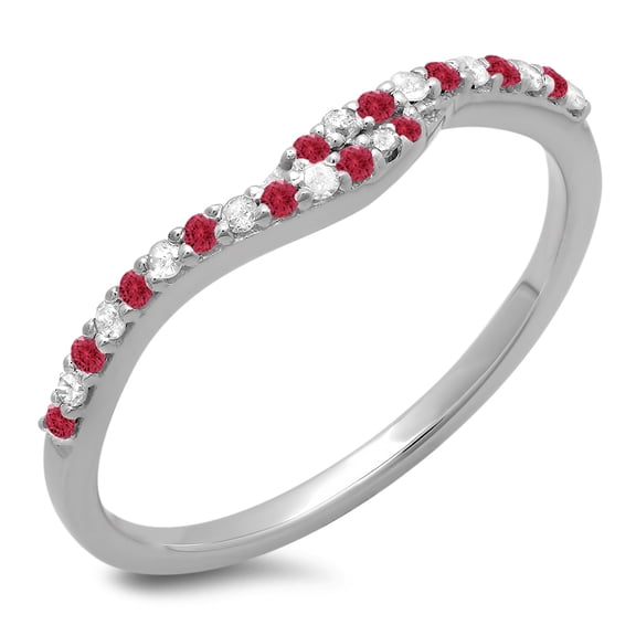 Dazzlingrock Collection 14K Round Cut Ruby & White Diamond Ladies Anniversary Wedding Band Guard Ring, White Gold, Size 7.5