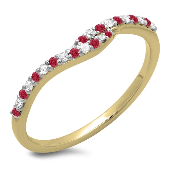 Dazzlingrock Collection 14K Round Cut Ruby & White Diamond Ladies Anniversary Wedding Band Guard Ring, Yellow Gold, Size 10