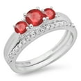 thumbnail image 1 of Dazzlingrock Collection 14K Round Cut Ruby & White Diamond Ladies Bridal 3 Stone Engagement Ring Band Set, White Gold, Size 8.5, 1 of 1